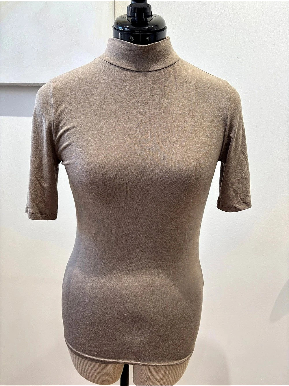Mock Neck Short Sleeve Top in Brown Like New